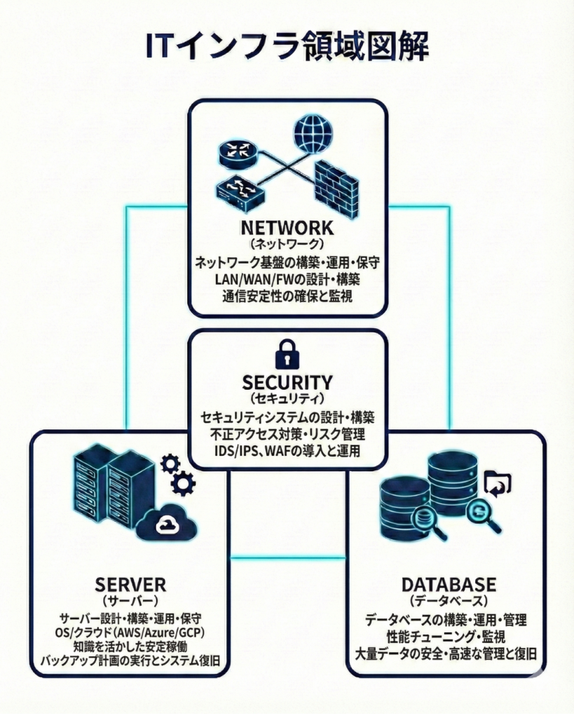 【インフラ領域図解】インフラエンジニアとは？主な仕事内容とエンジニアの領域別特徴
