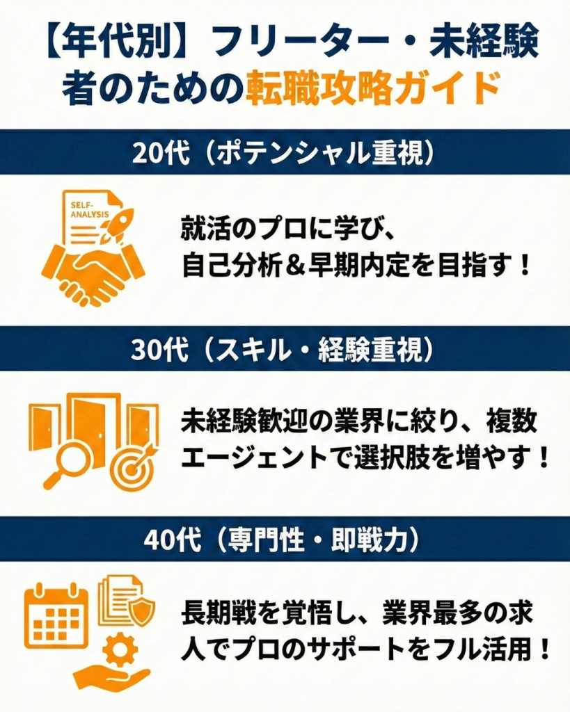 【年代別・条件別】フリーターにおすすめの転職エージェント・就活サイトの転職攻略ガイド・20代・30代・40代