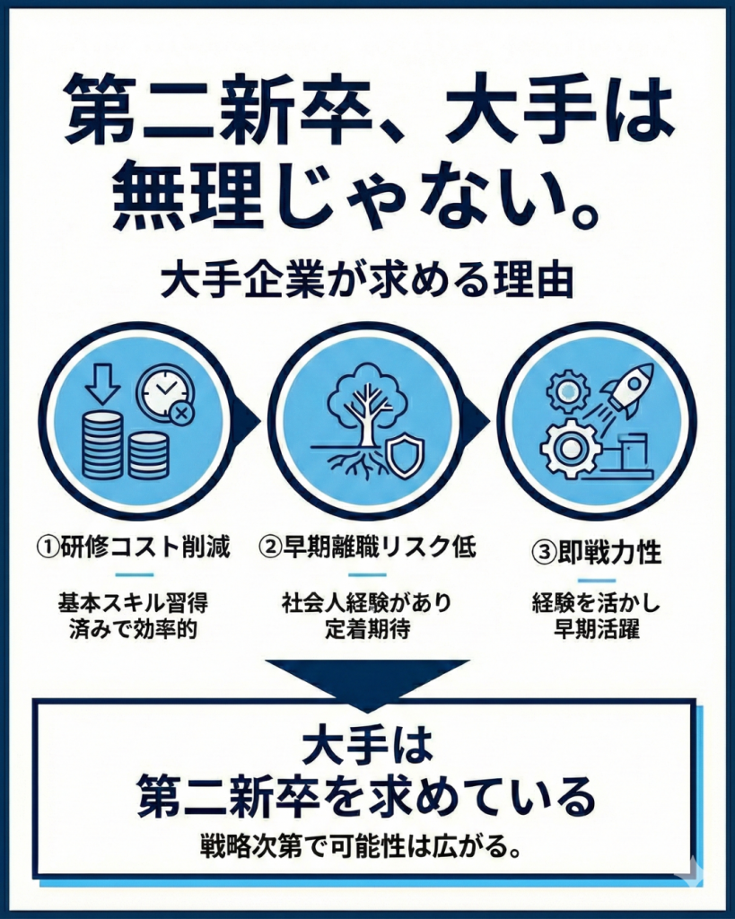 【結論】第二新卒で大手に転職は「無理ではない」：理由を解説