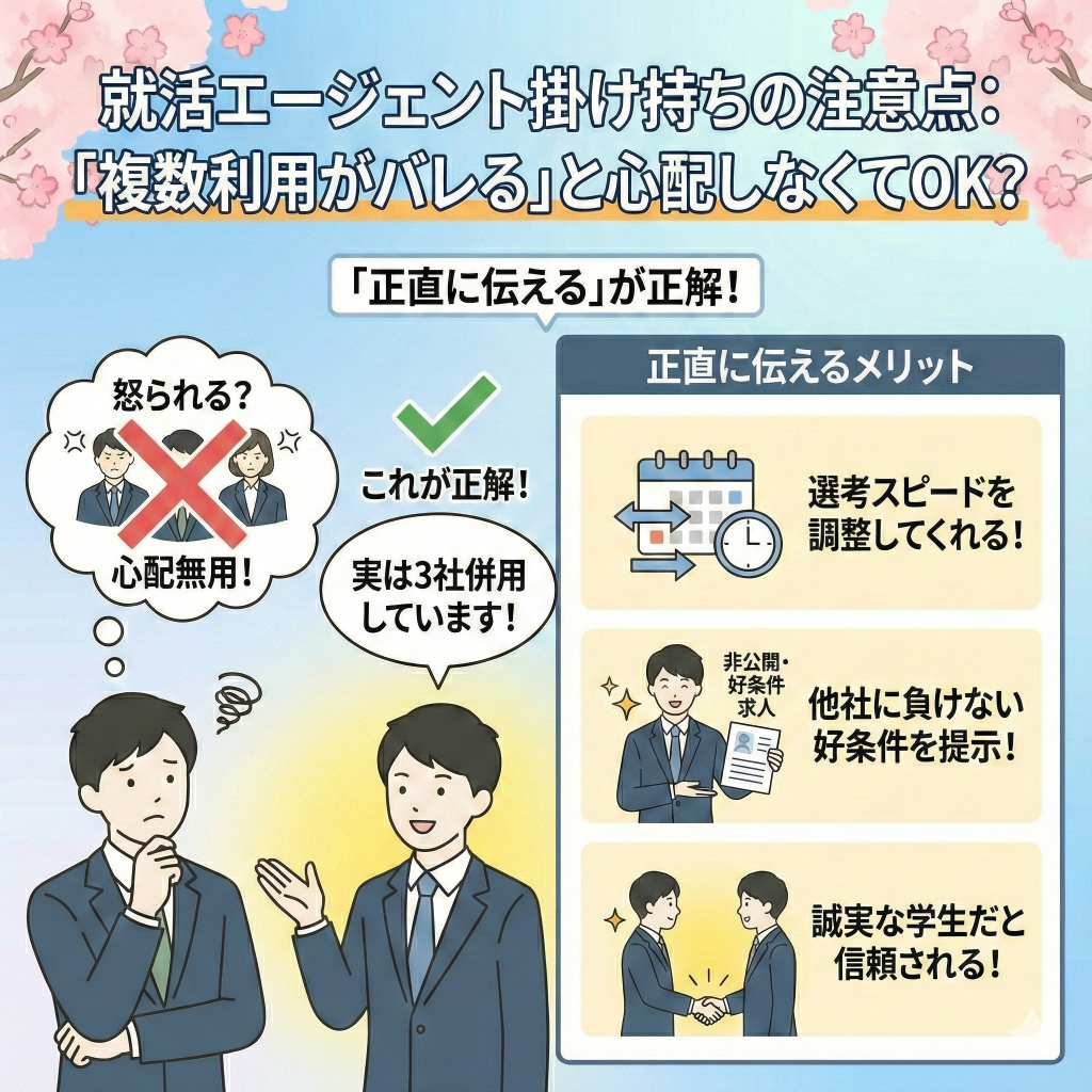 就活エージェント掛け持ちの注意点：「複数利用がバレる」と心配しなくてOK？