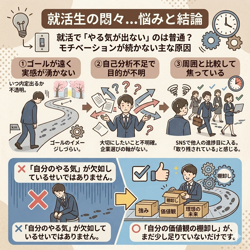 就活で「やる気が出ない」のは普通?モチベーションが続かない主な原因