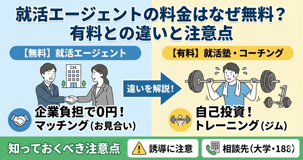 27卒就活エージェントの料金はなぜ無料?有料との違いと注意点