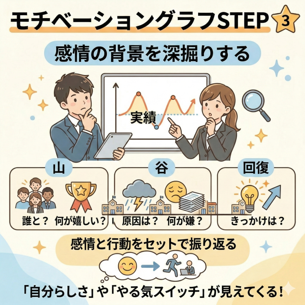 モチベーショングラフSTEP3:感情の背景を深掘りする