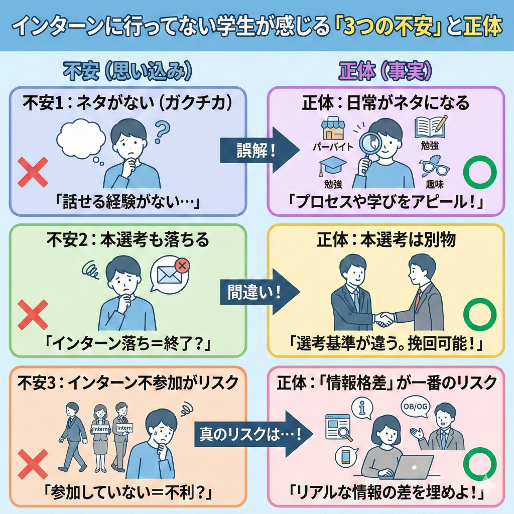 インターンに行ってない学生が感じる「3つの不安」とその正体