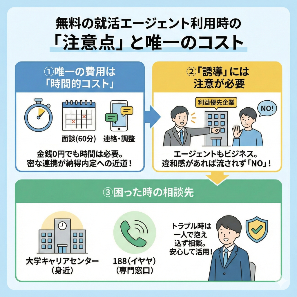 無料の就活エージェント利用時の「注意点」と唯一のコスト