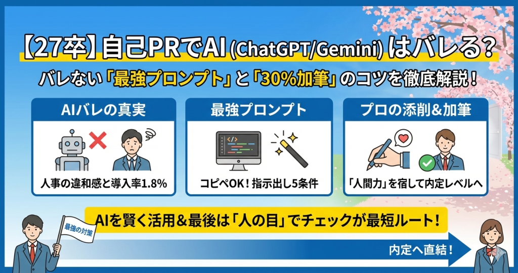 自己PRでAI（ChatGPT/Gemini）はバレる？バレない対策と添削のコツ【27卒】