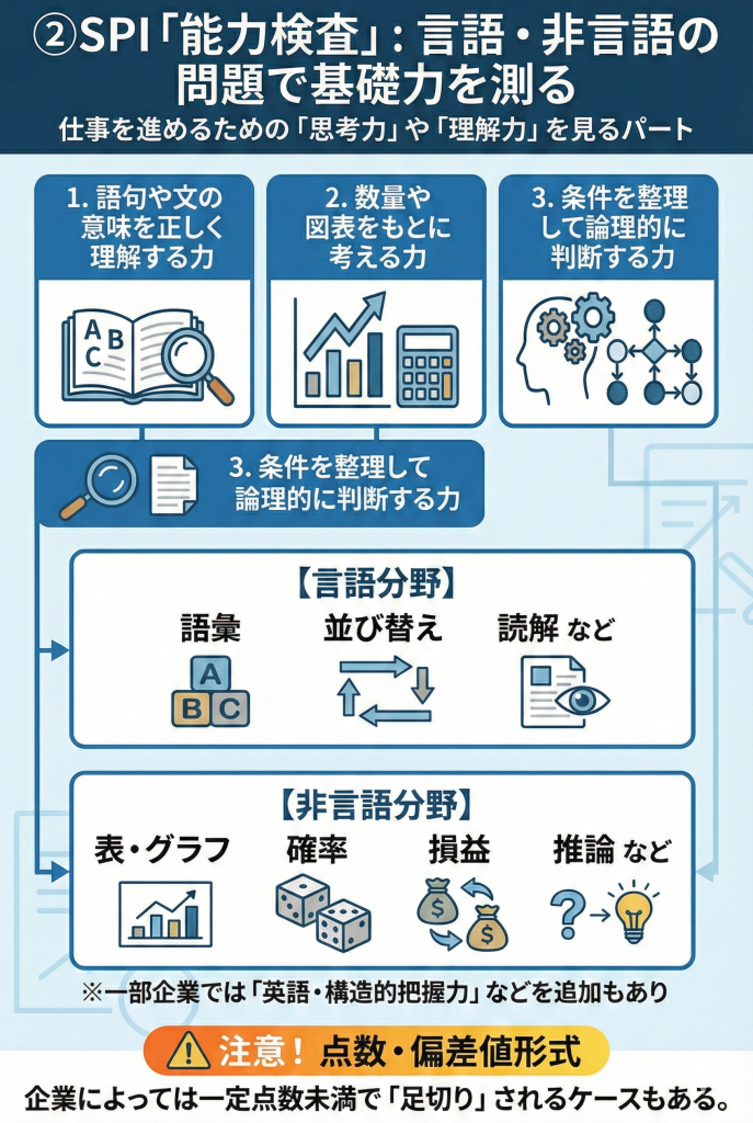 SPI「能力検査」：言語・非言語の問題で基礎力を測る