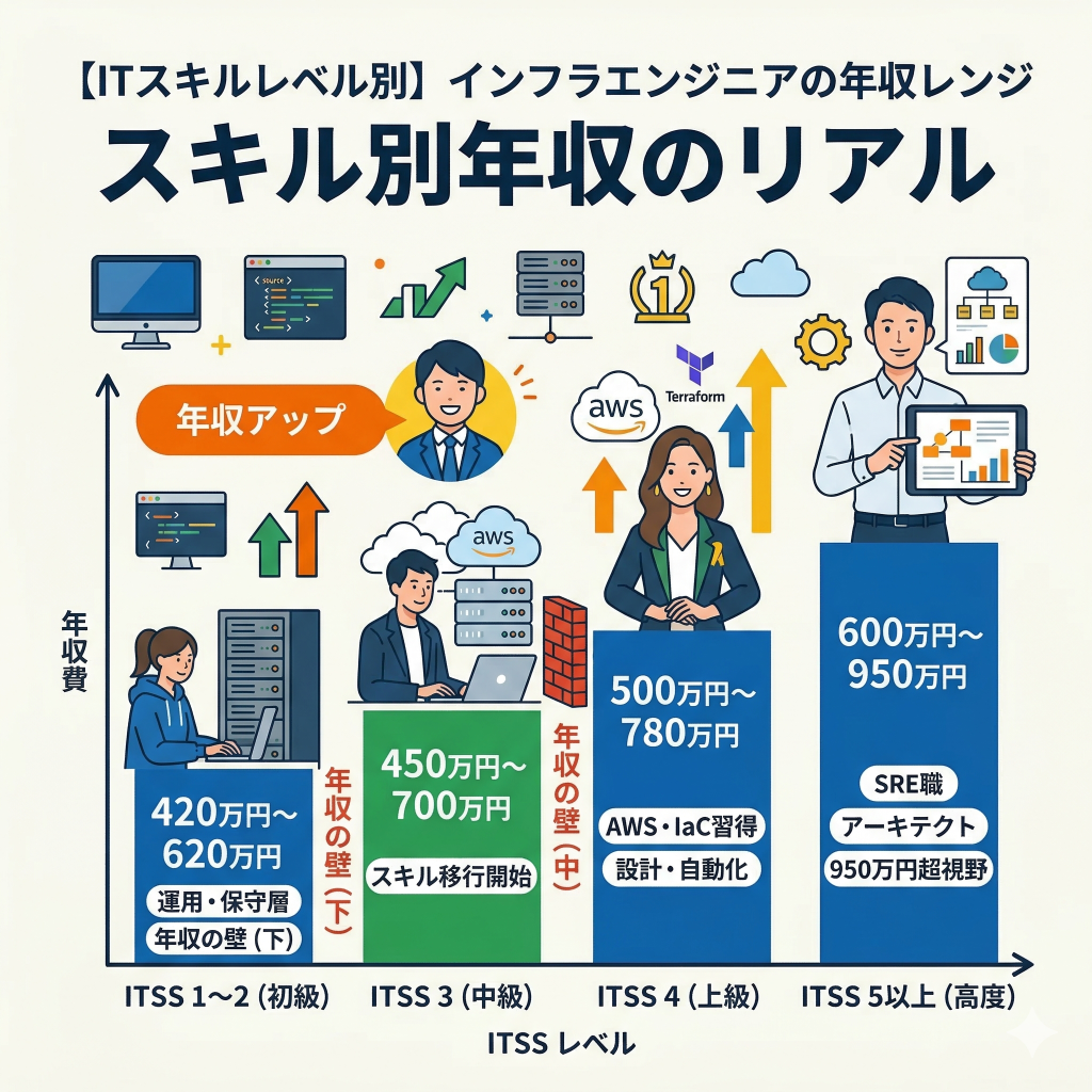 【ITスキルレベル別】インフラエンジニアの年収レンジ