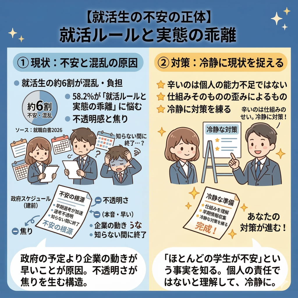 就活生の不安の正体は？学生の約6割が抱える【就活ルールと実態の乖離】