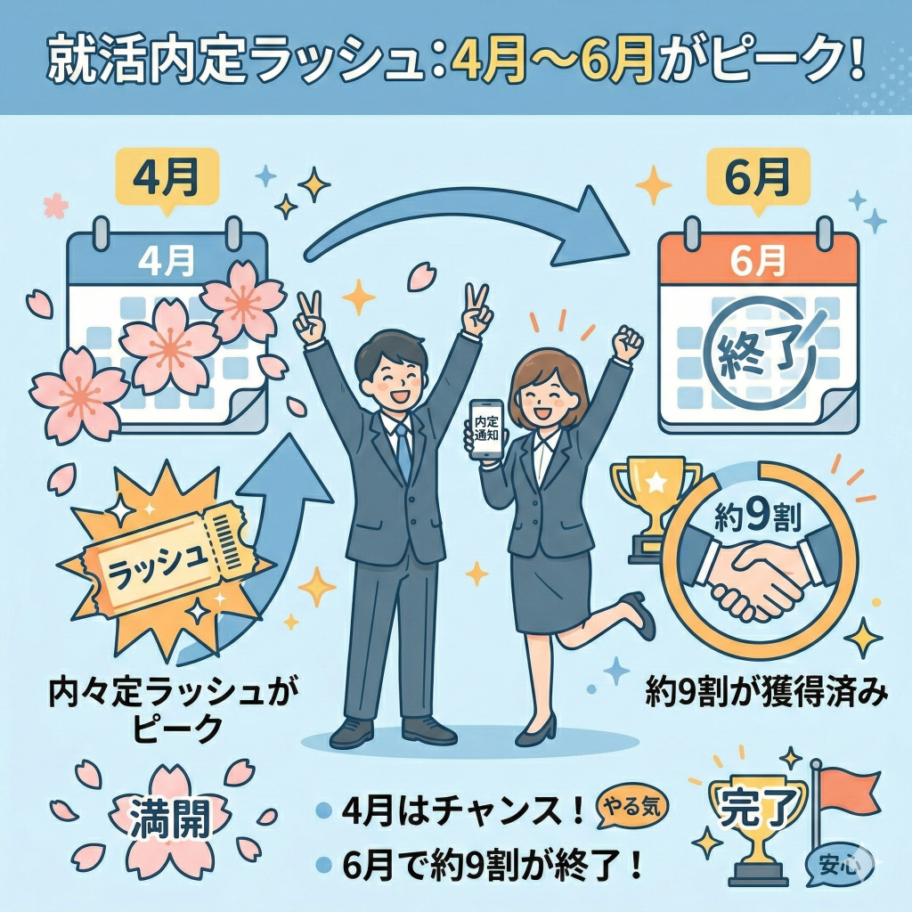 就活の内定ラッシュは4月〜6月がピーク！