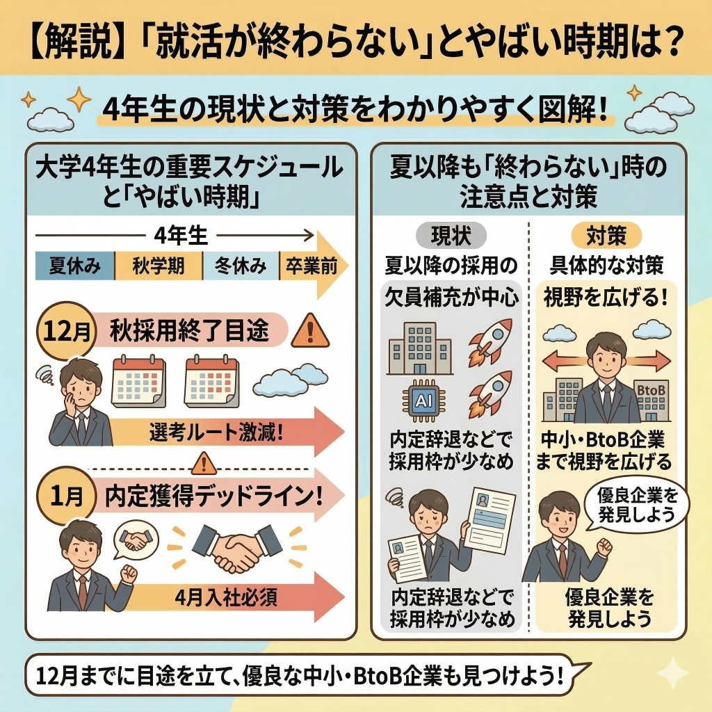 就活は「いつまで」に終わるのが理想？納得内定の目安
6月末までの内定獲得を目指す
