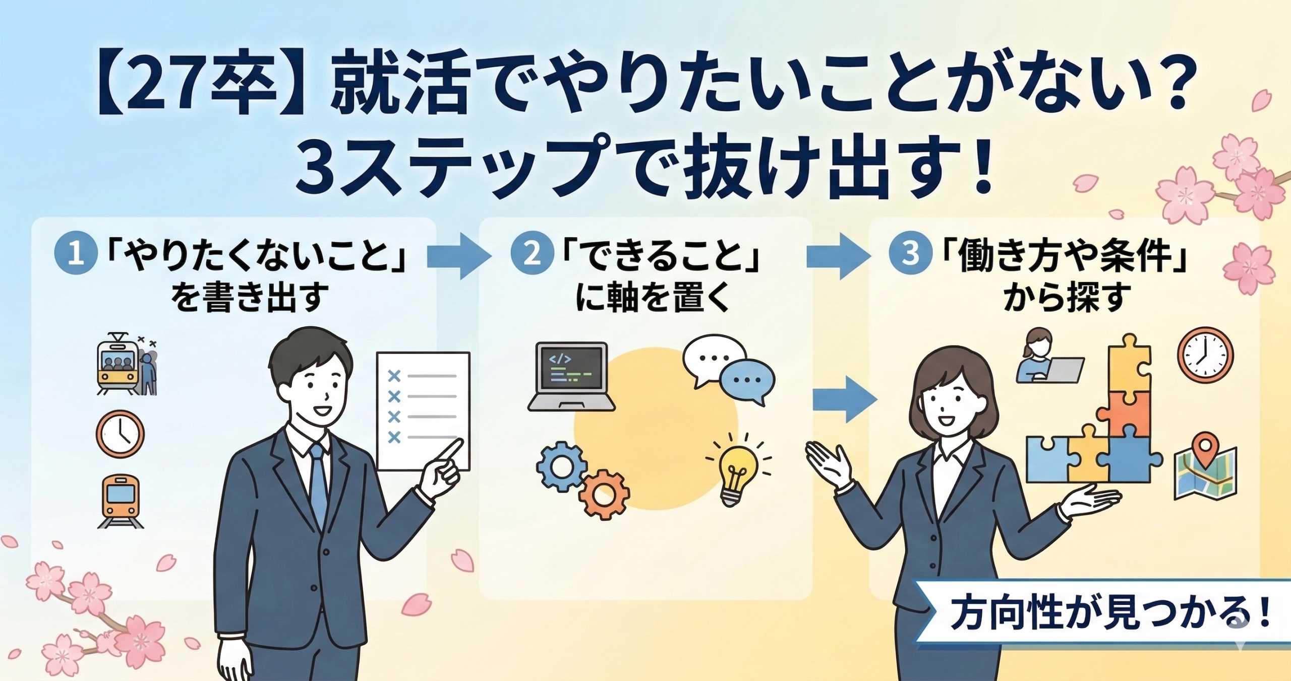 【27卒】就活でやりたいことがない＆どこも興味ない！やりたい仕事がない状態から抜け出す3ステップ