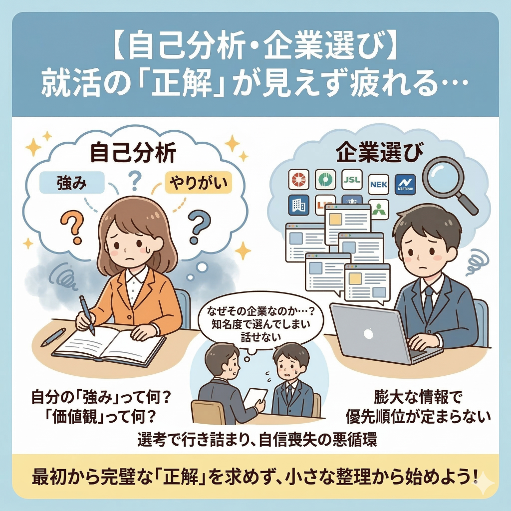 就活で疲れるのは？自己分析や企業選びの「正解」が見えないから