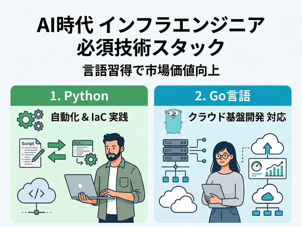 AI時代を生き抜くインフラエンジニア必須の技術スタック
自動化の標準言語「Python」とIaCの活用
高パフォーマンスな基盤開発で需要増の「Go言語」