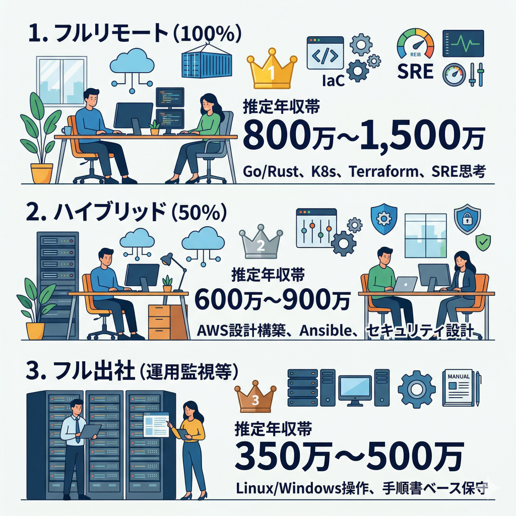 【データ】インフラエンジニア「リモート格差」の正体|在宅頻度別の推定提示年収