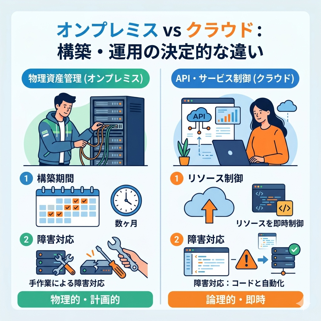 物理資産管理（オンプレミス） vs API・サービス制御（クラウド）の差異