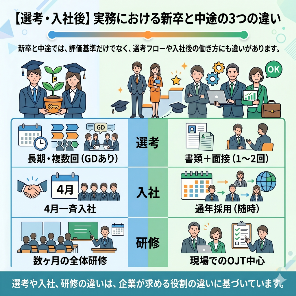 【選考・入社後】実務における新卒と中途の3つの違い