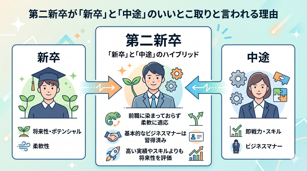 第二新卒が「新卒」と「中途」のいいとこ取りと言われる理由