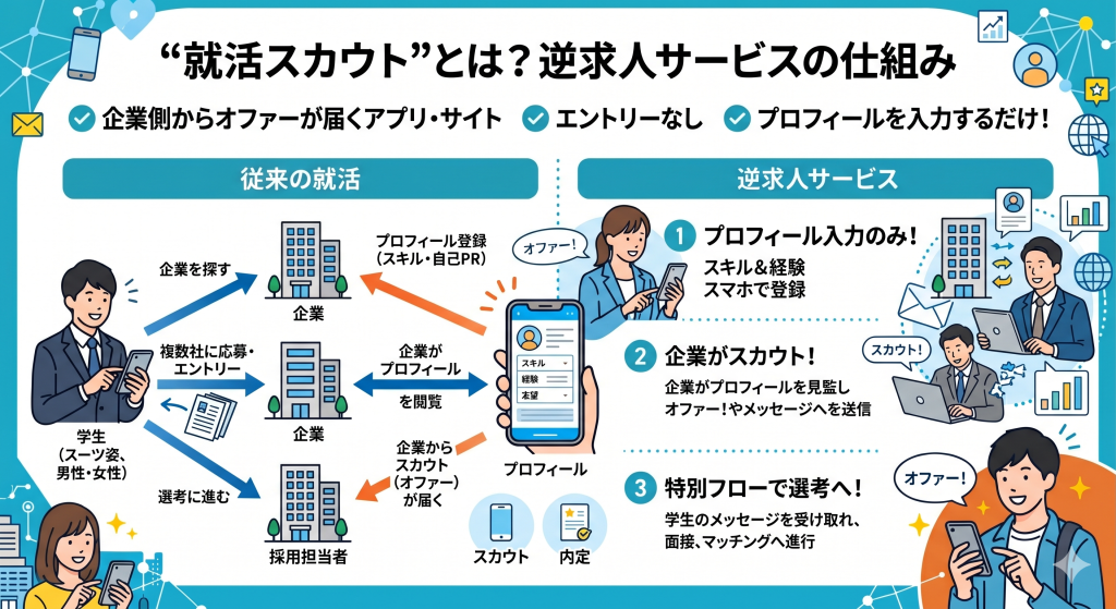就活スカウトとは?逆求人サービスの仕組み
