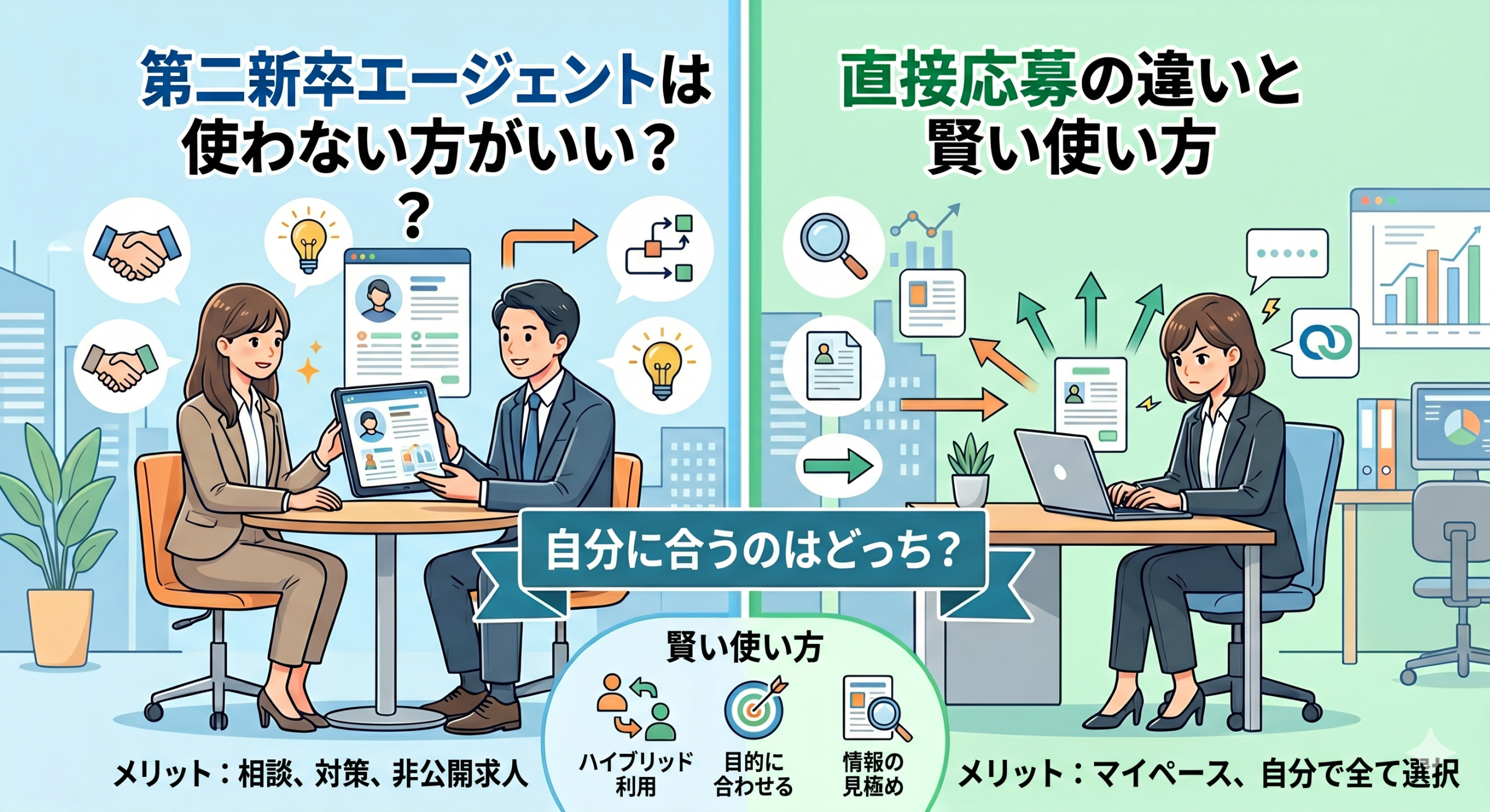 第二新卒エージェントは使わない方がいい？直接応募の違いと賢い使い方