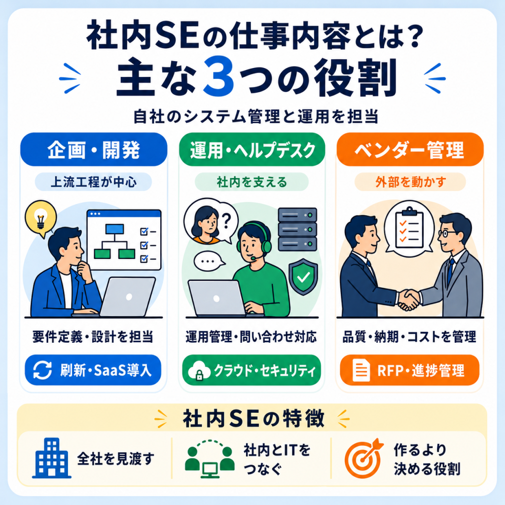 社内SEの仕事内容とは?主な3つの役割