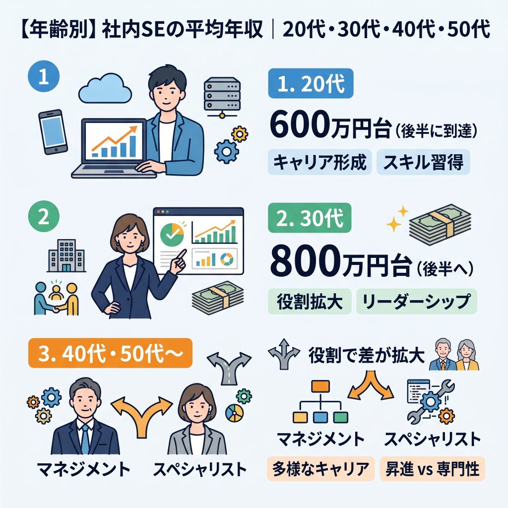 【年齢別】社内SEの平均年収｜20代・30代・40代・50代