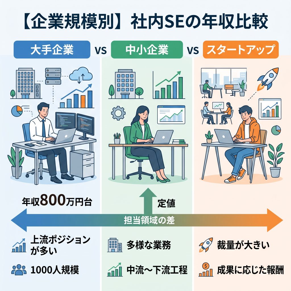 【企業規模別】大手の社内SEの年収は？中小・スタートアップと比較