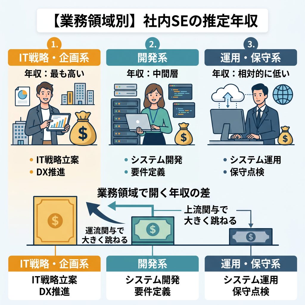 【業務領域別】社内SEの推定年収｜IT戦略・開発・運用