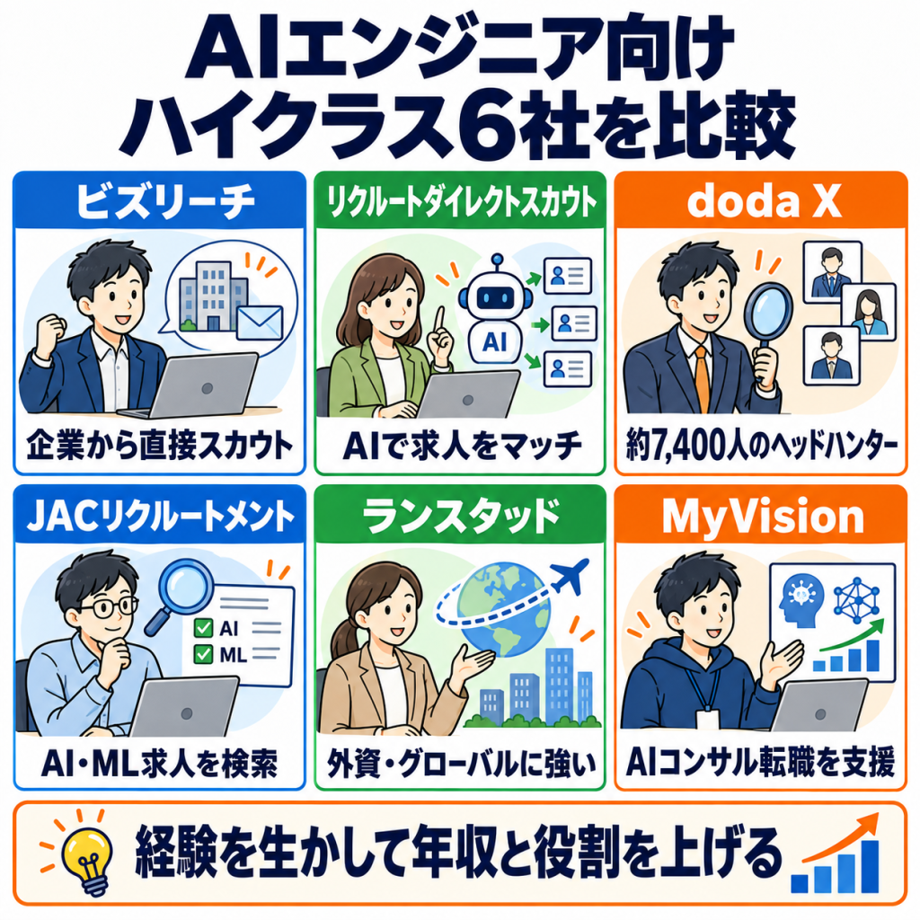 【ハイクラス向け】AIエンジニアにおすすめの転職エージェント6選
