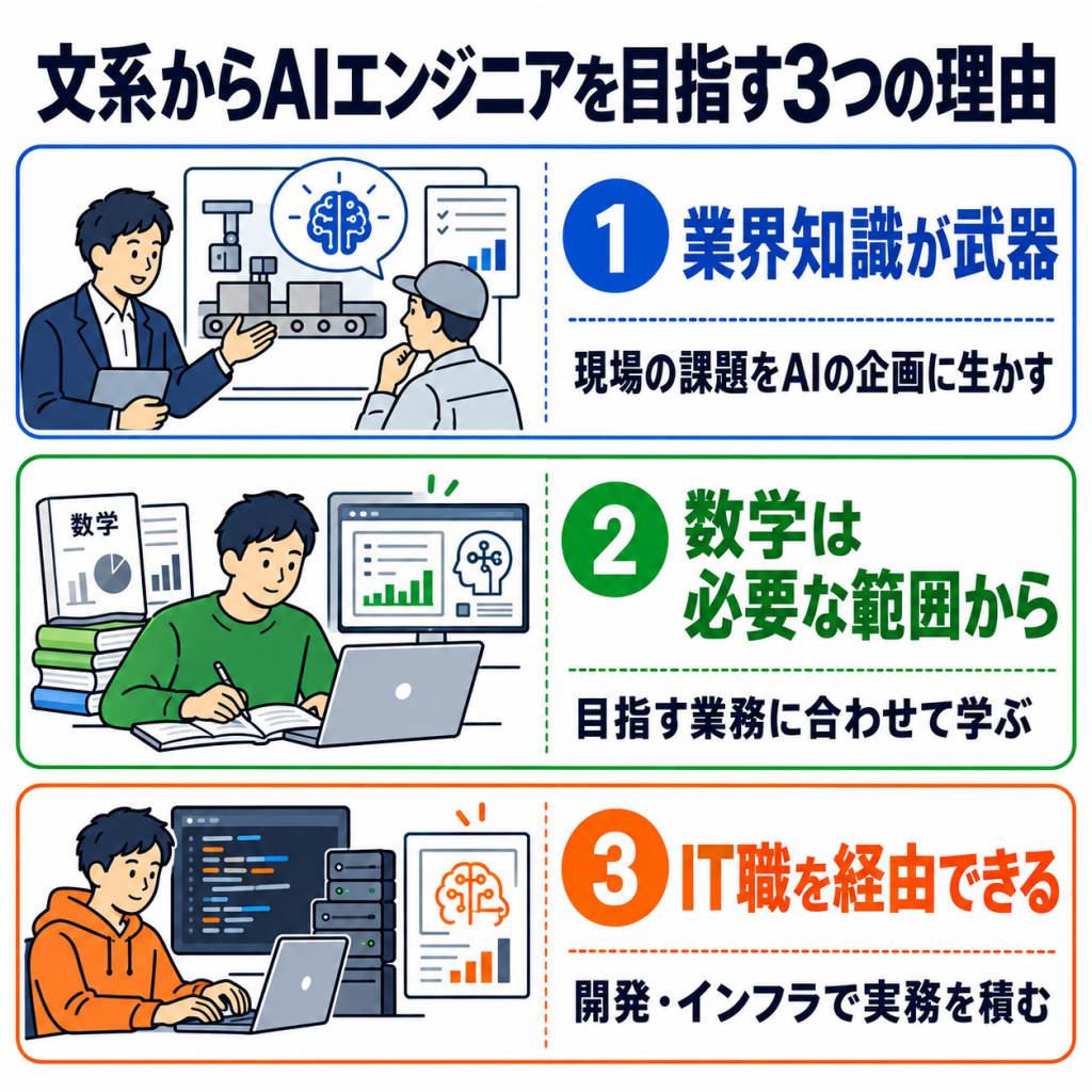 AIエンジニア未経験の文系でも目指せる3つの理由