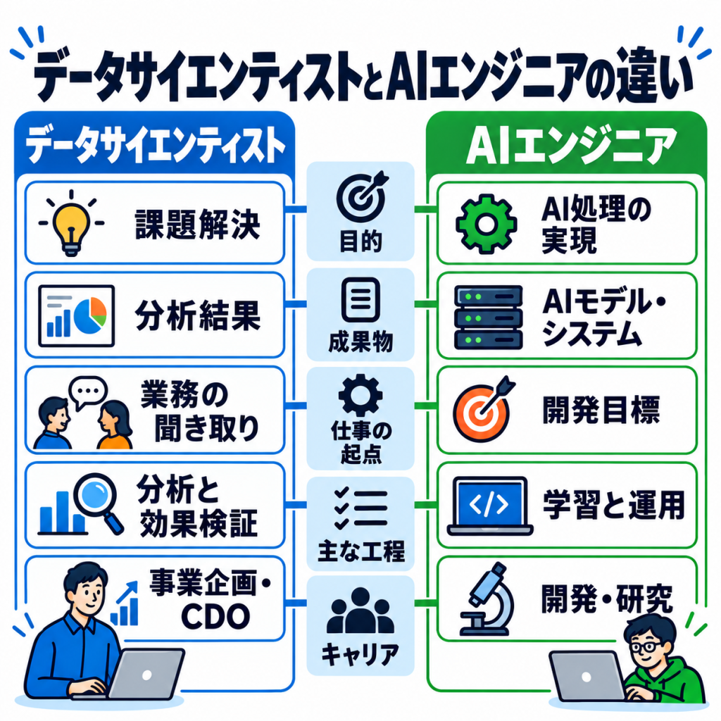 データサイエンティストとAIエンジニアの違い早見表