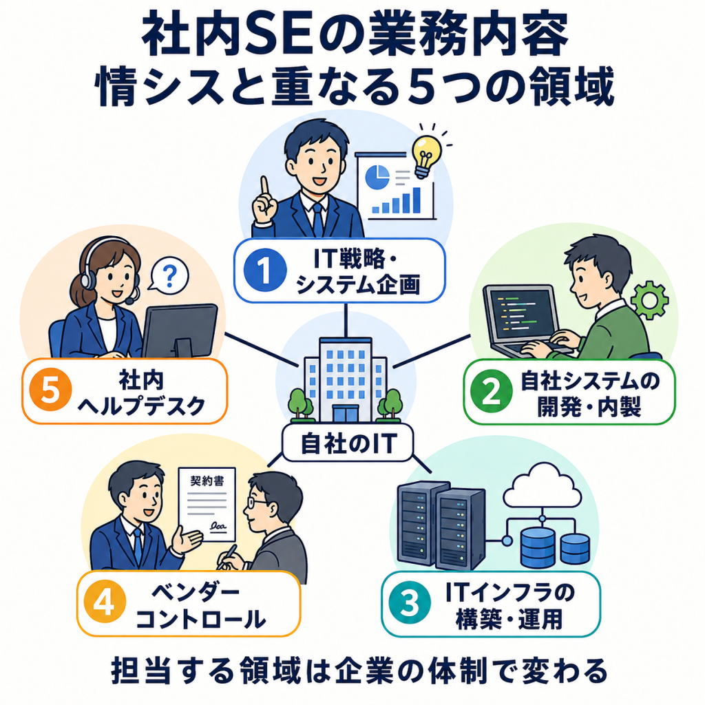 社内SEの業務内容とは？情シスと重なる5つの領域