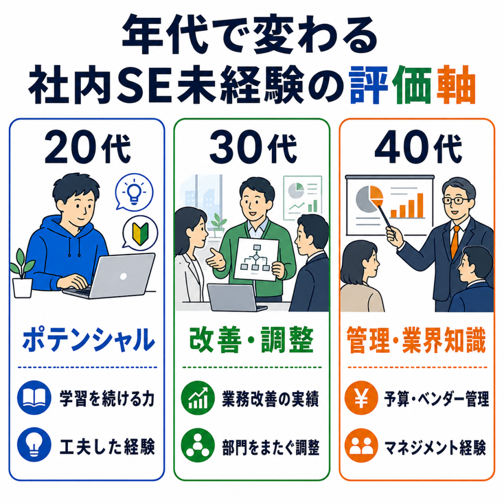 【年代別】社内SE未経験が選考で評価されるポイント|20代・30代・40代
