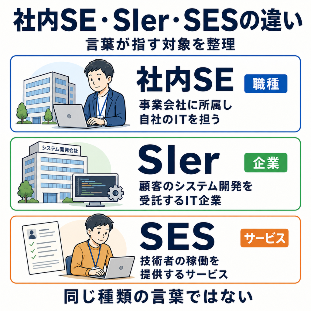社内SE・SIer・SESの違いを簡単に解説！一覧表