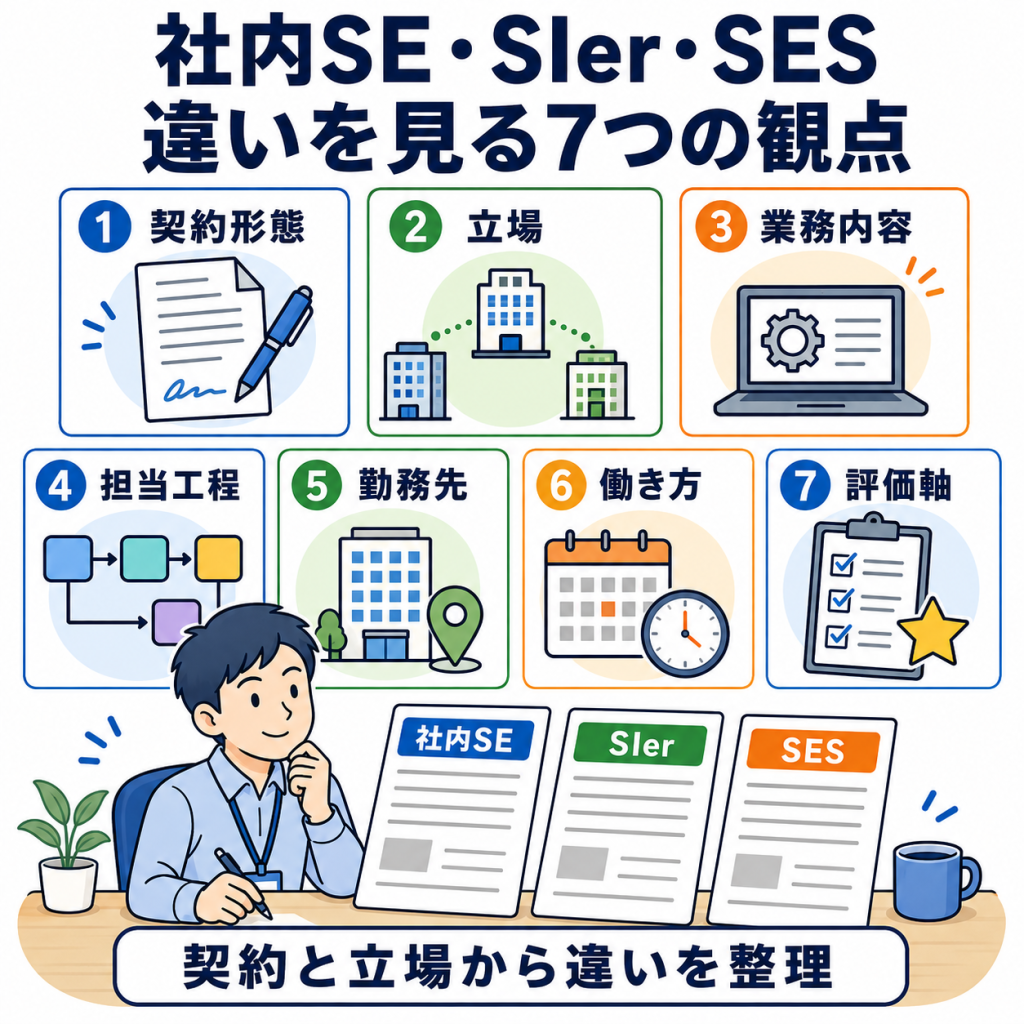 社内SE・SIer・SESの違いを7つの観点で比較