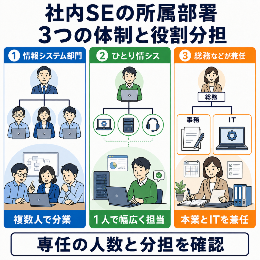 社内SEの所属部署と組織図は？3つの体制と役割分担