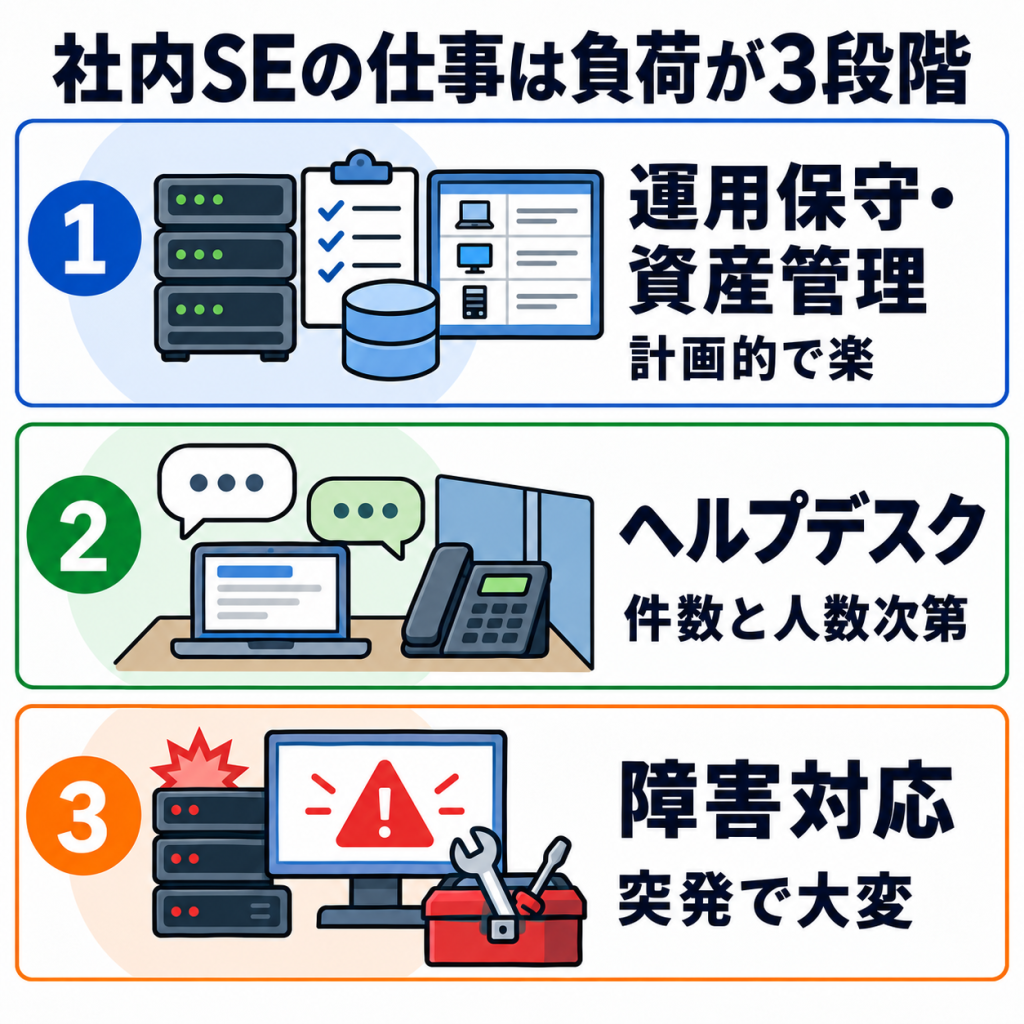 社内SEの仕事内容とは?楽な業務と大変な業務