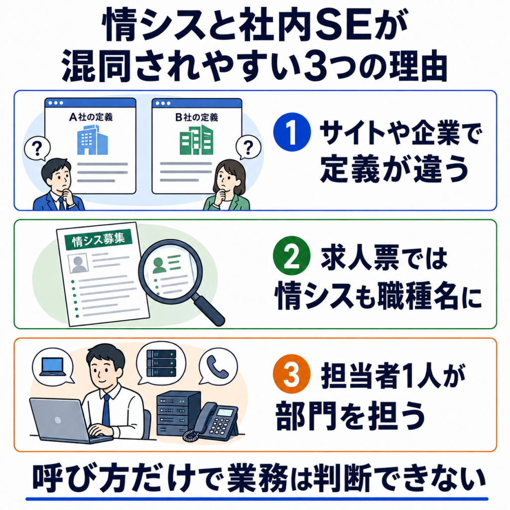 情シスと社内SEが混同されやすい3つの理由