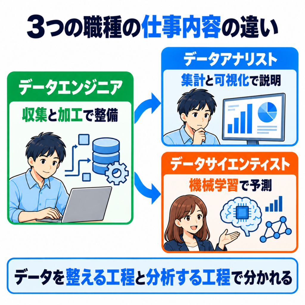 データサイエンティスト・アナリスト・データエンジニアの仕事内容の違い