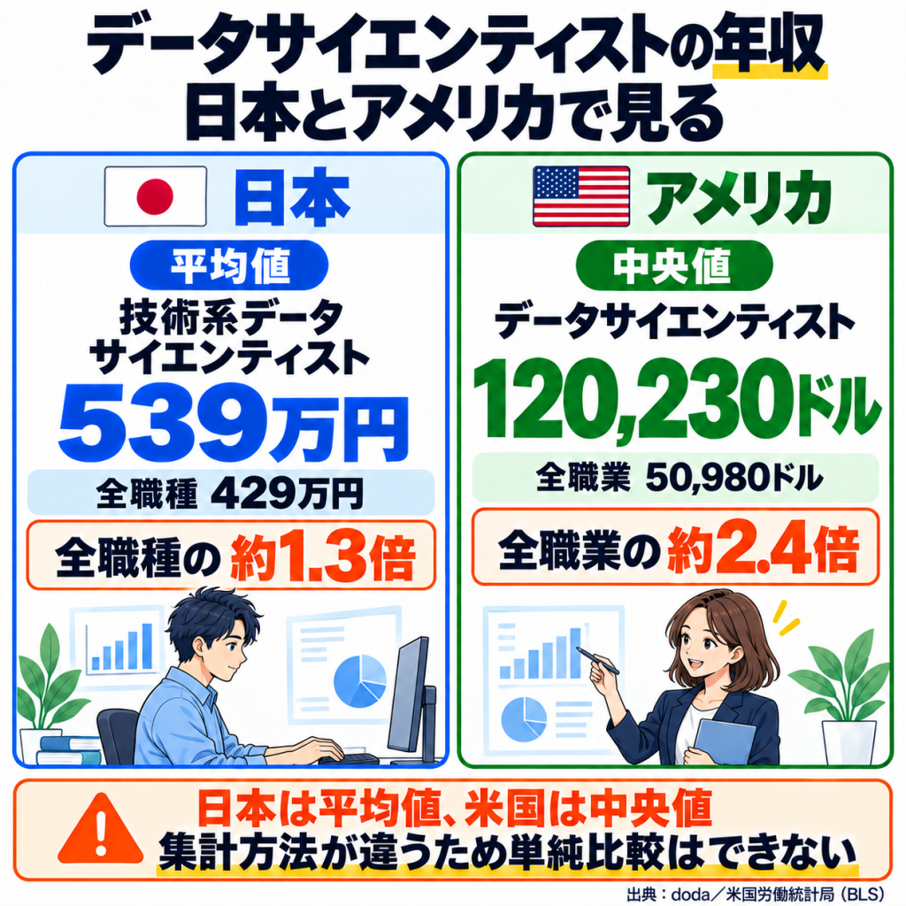 日本とアメリカのデータサイエンティストの年収の違い