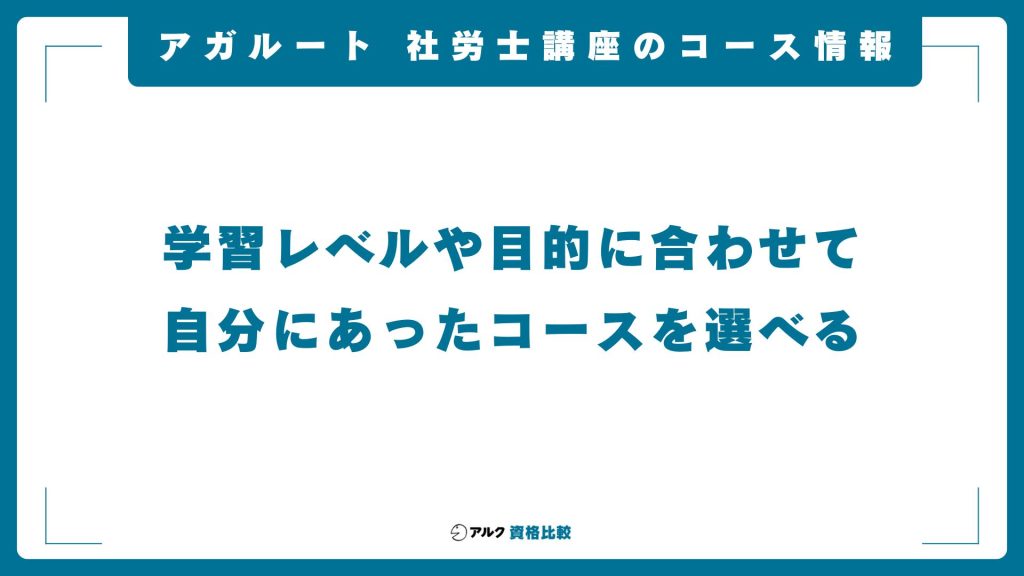 アガルートの社労士講座のコース一覧