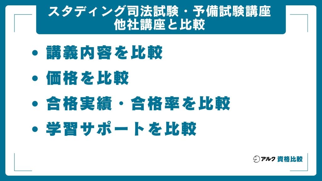 スタディング司法試験・予備試験講座と他社講座を比較