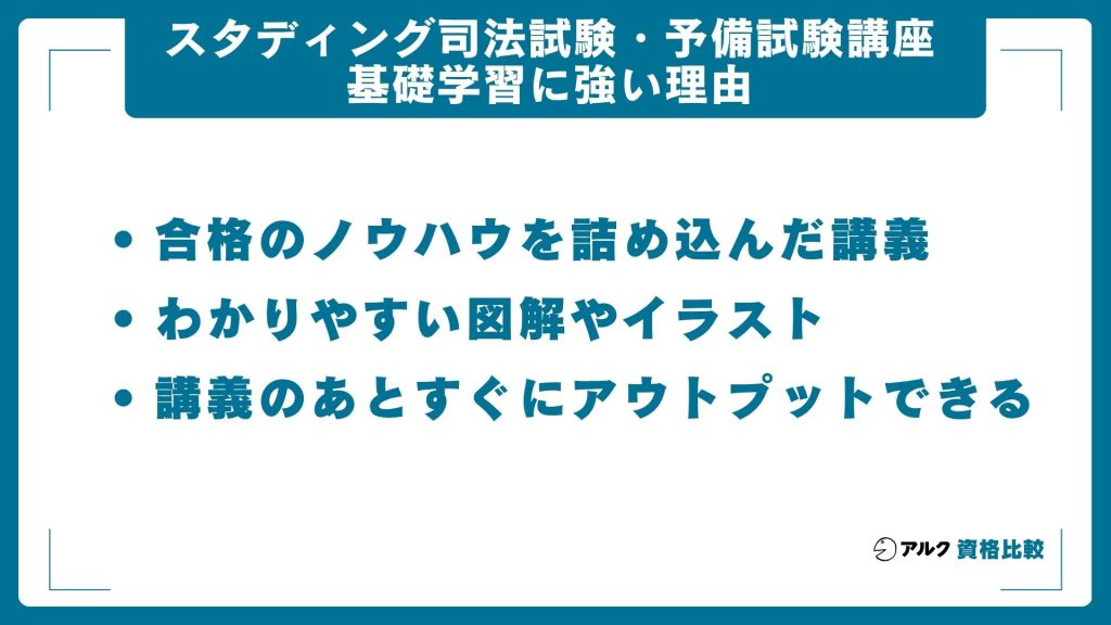 スタディング司法試験・予備試験講座が基礎学習に強い理由