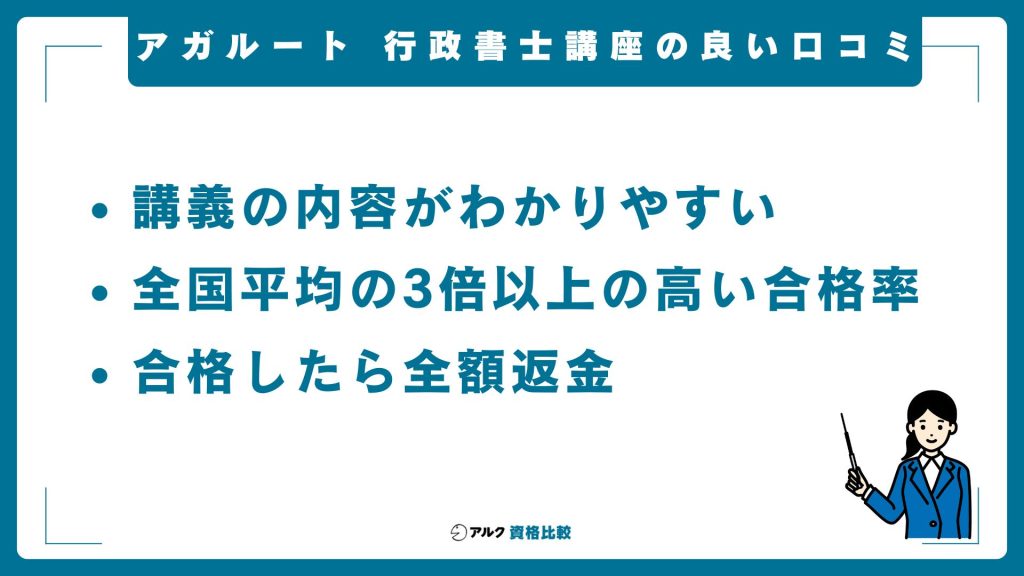 アガルートの行政書士講座の良い評判・口コミ