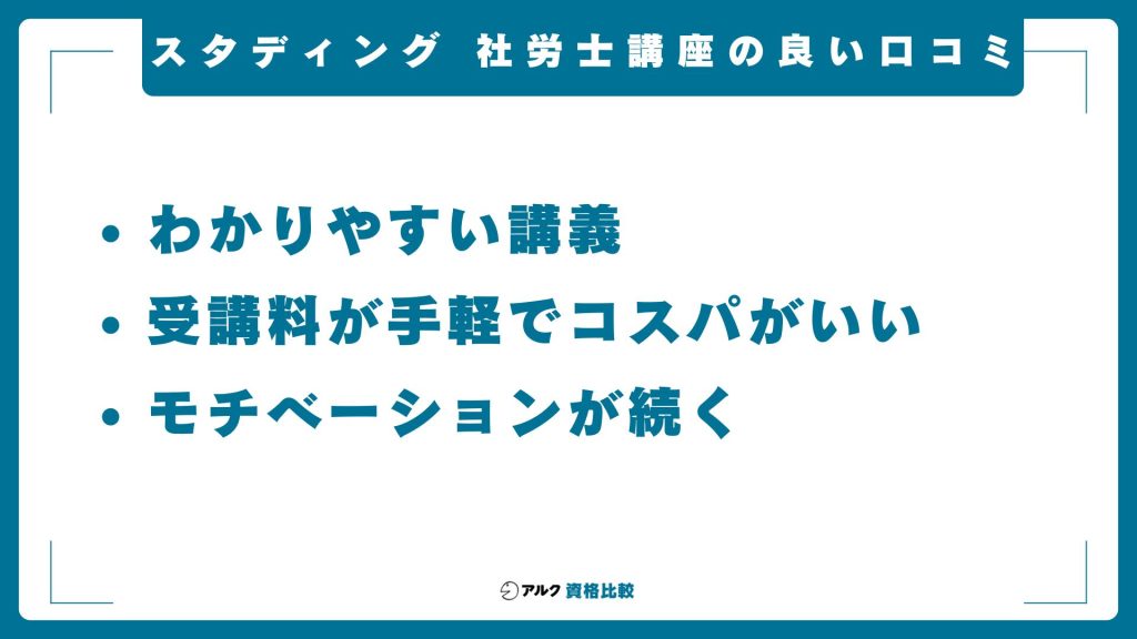 スタディング社労士講座の良い評判・口コミ