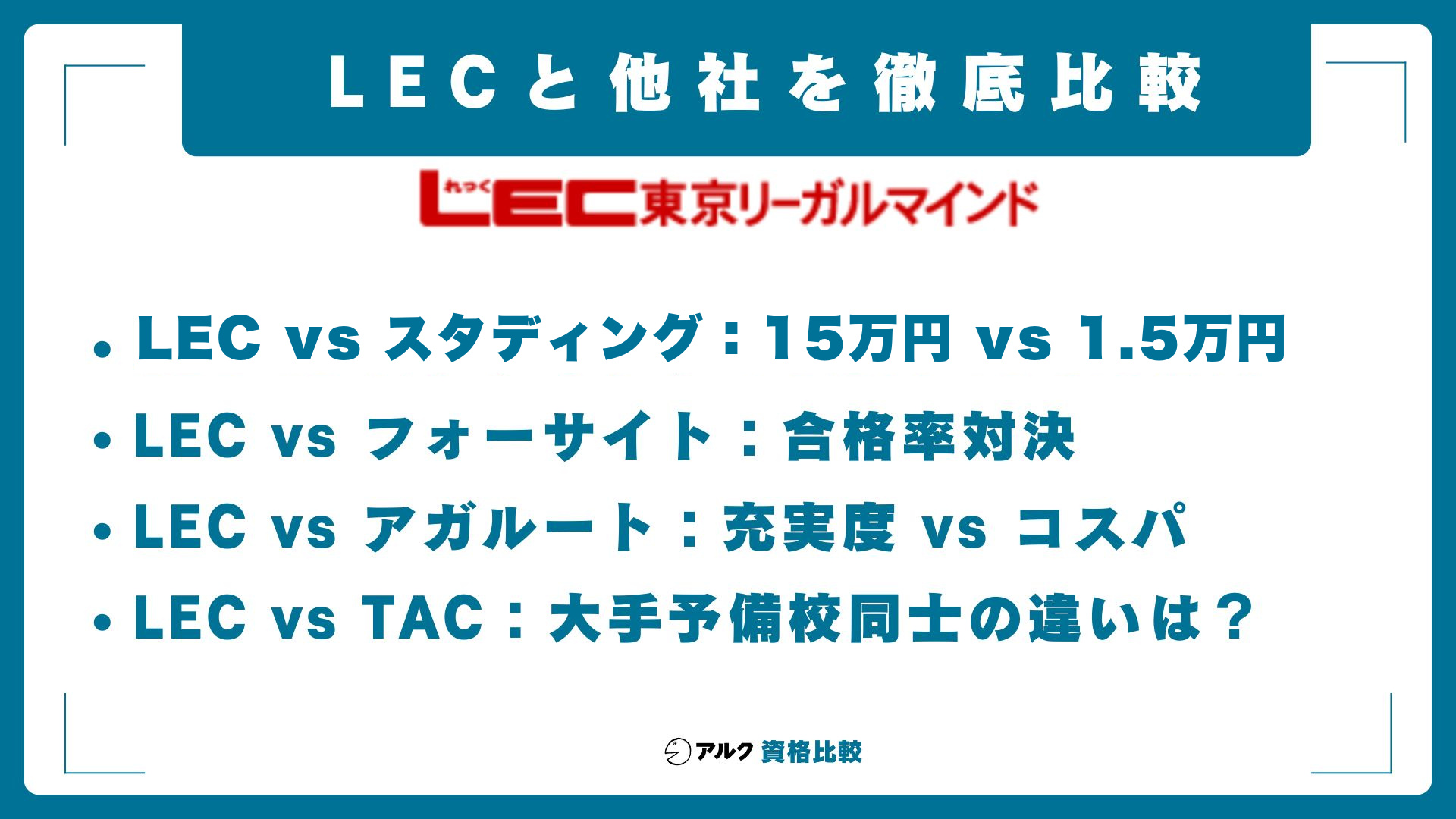 LECと他社を徹底比較｜スタディング・フォーサイト・アガルート・TAC