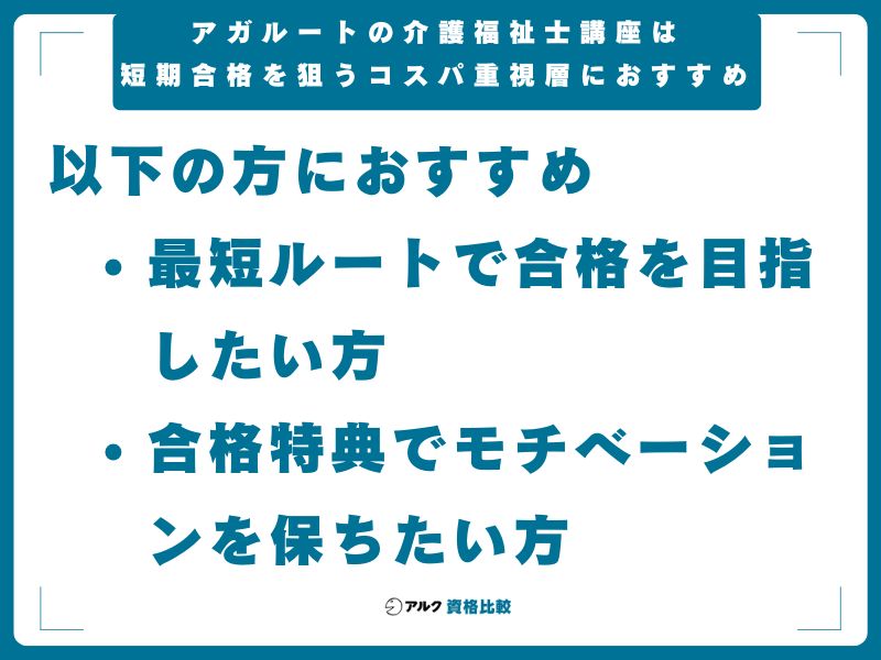 【結論】アガルートの介護福祉士講座は短期合格を狙うコスパ重視層におすすめ