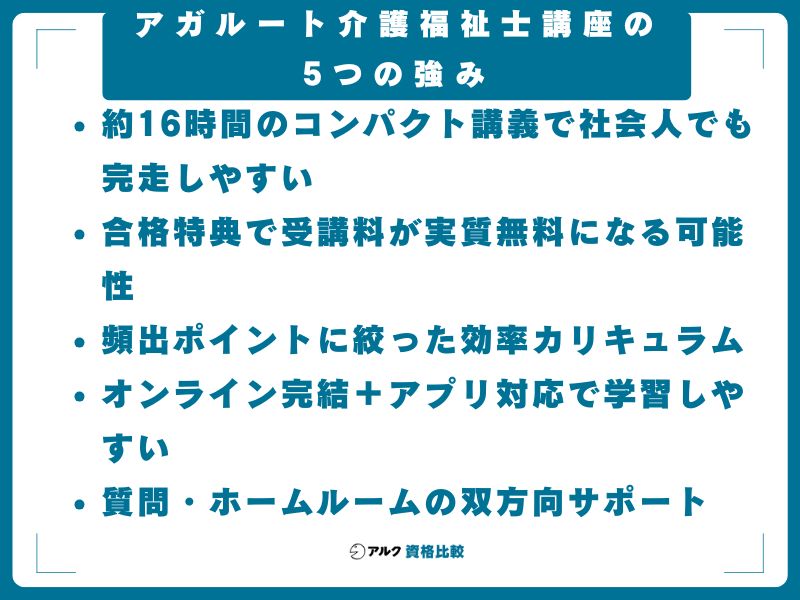 アガルート介護福祉士講座の5つの強み