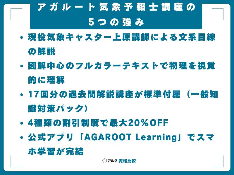 アガルート気象予報士講座の5つの強み