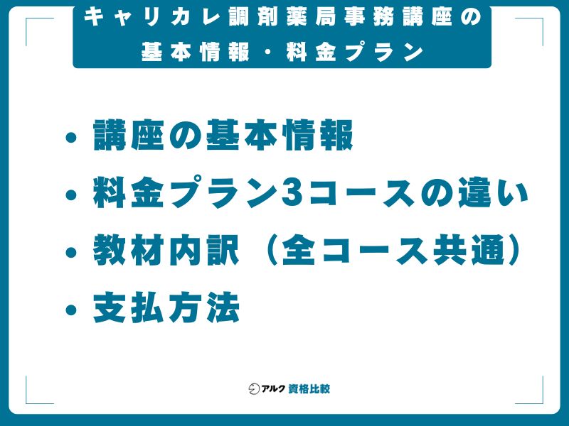 キャリカレ調剤薬局事務講座の基本情報・料金プラン